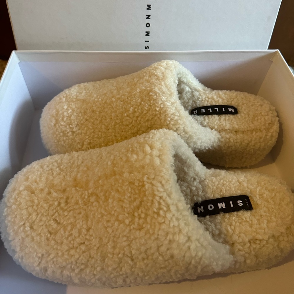 simon miller bone shearling vegan bubble clogs size 10